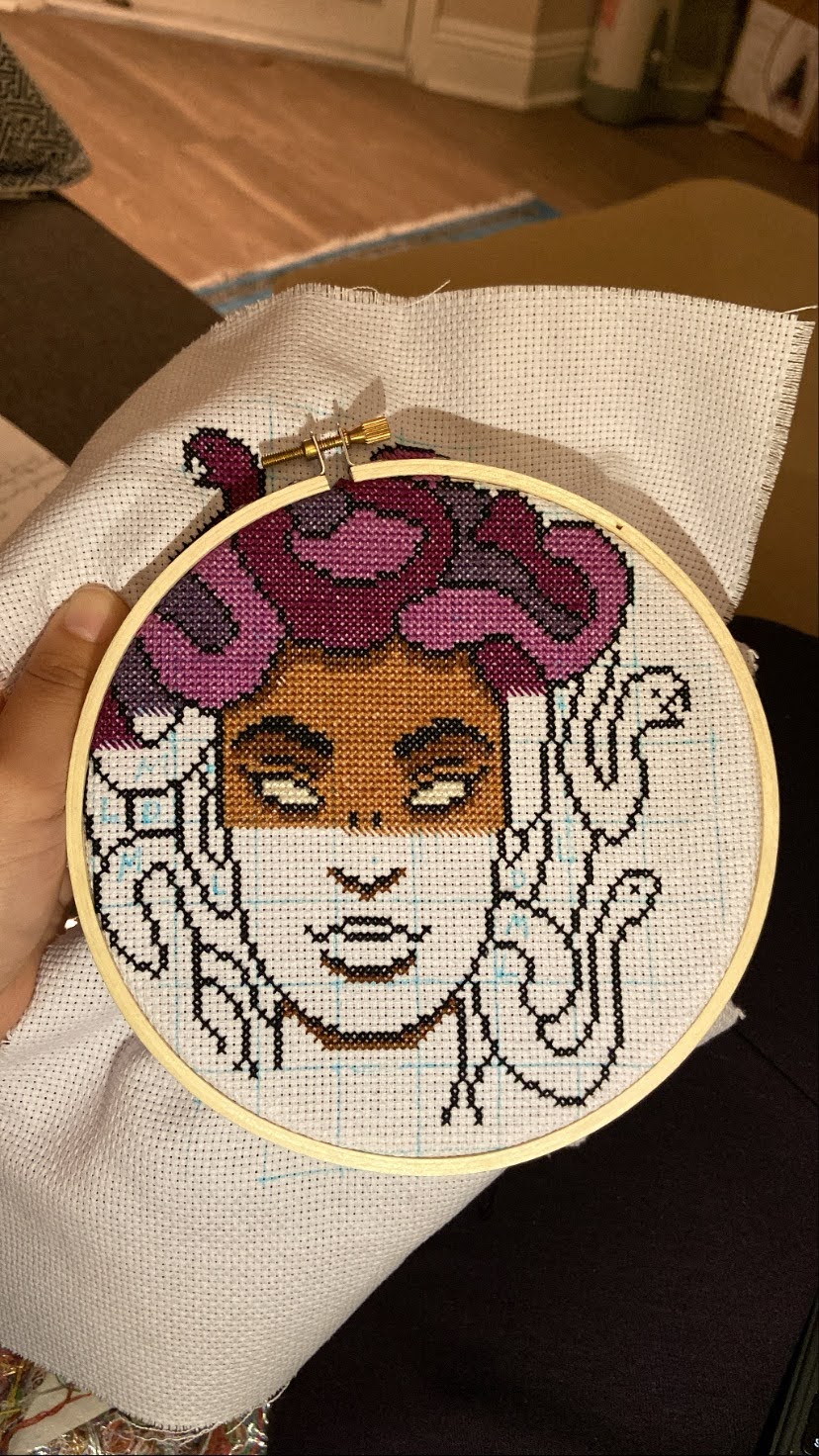 medusa purple cross stitch